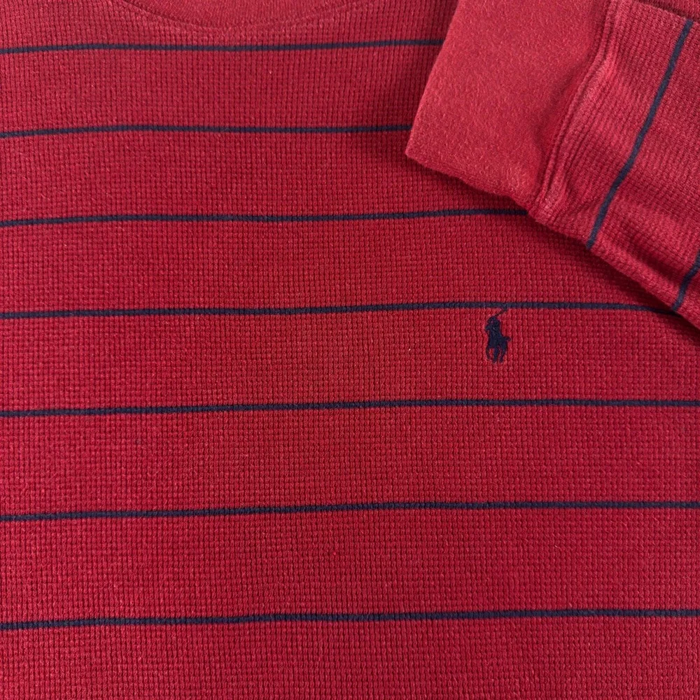 Polo Ralph Lauren Mens Red Navy Blue Striped Waffle Knit Thermal Shirt Large L